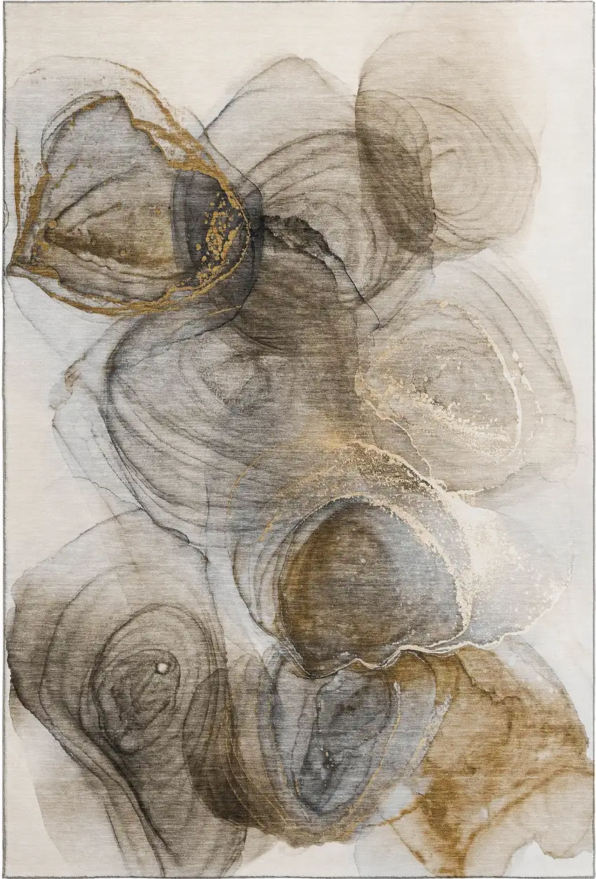 Brown And Ivory Abstract Washable Area Rug With UV Protection Photo 1
