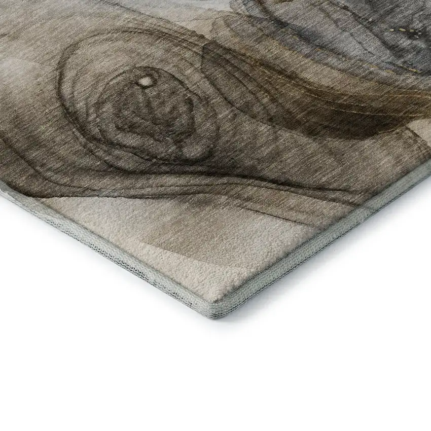 Brown And Ivory Abstract Washable Area Rug With UV Protection Photo 9