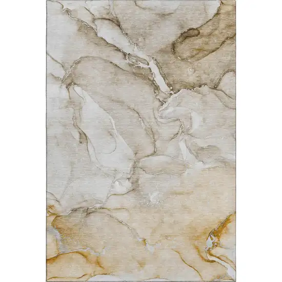Brown And Ivory Abstract Washable Area Rug With UV Protection Photo 1