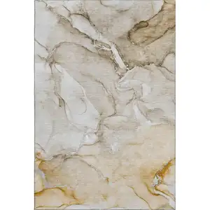 Photo of Brown And Ivory Abstract Washable Area Rug With UV Protection