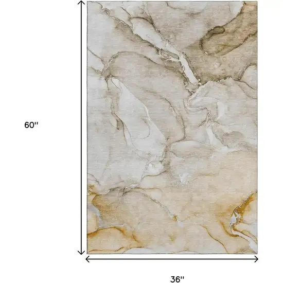 Brown And Ivory Abstract Washable Area Rug With UV Protection Photo 3