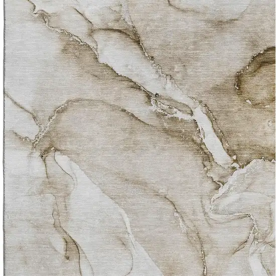 Brown And Ivory Abstract Washable Area Rug With UV Protection Photo 3