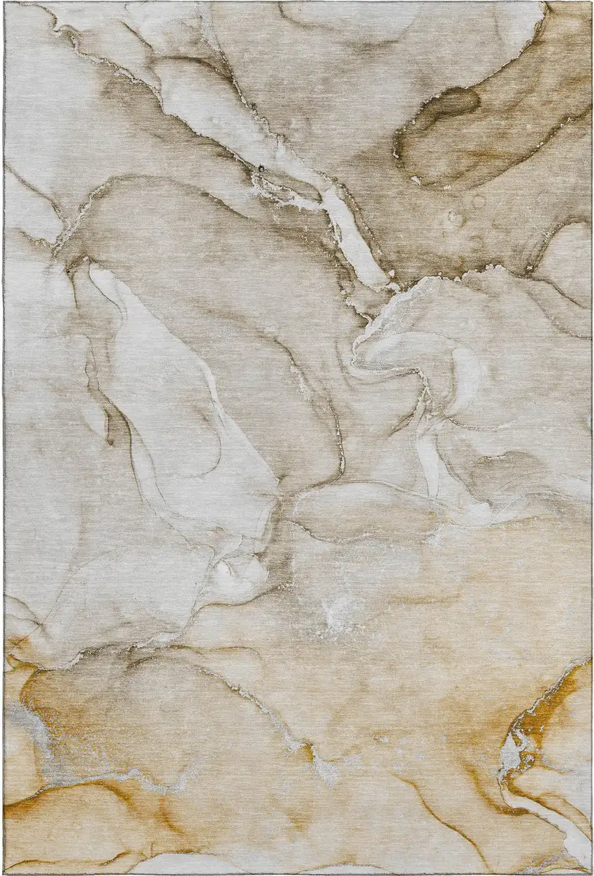 Brown And Ivory Abstract Washable Area Rug With UV Protection Photo 1