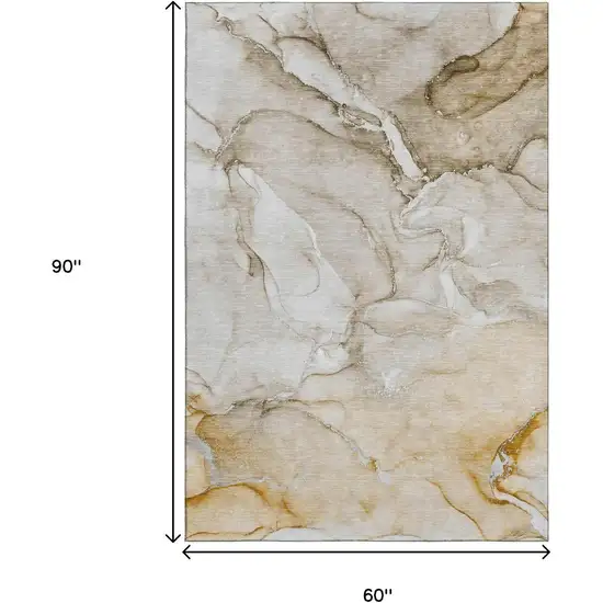 Brown And Ivory Abstract Washable Area Rug With UV Protection Photo 3