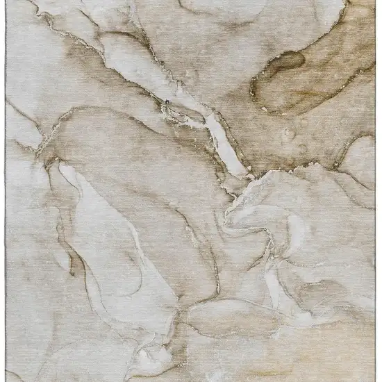 Brown And Ivory Abstract Washable Area Rug With UV Protection Photo 4
