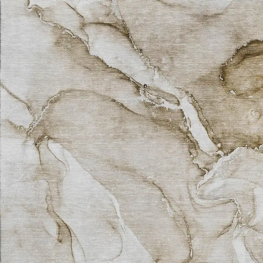 Brown And Ivory Abstract Washable Area Rug With UV Protection Photo 3