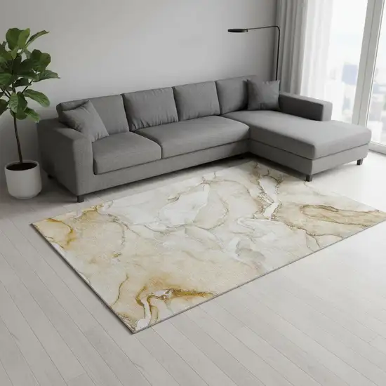 Brown And Ivory Abstract Washable Area Rug With UV Protection Photo 1