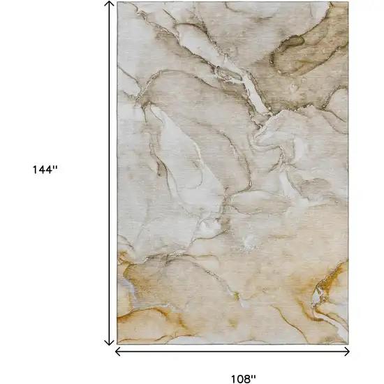 Brown And Ivory Abstract Washable Area Rug With UV Protection Photo 6