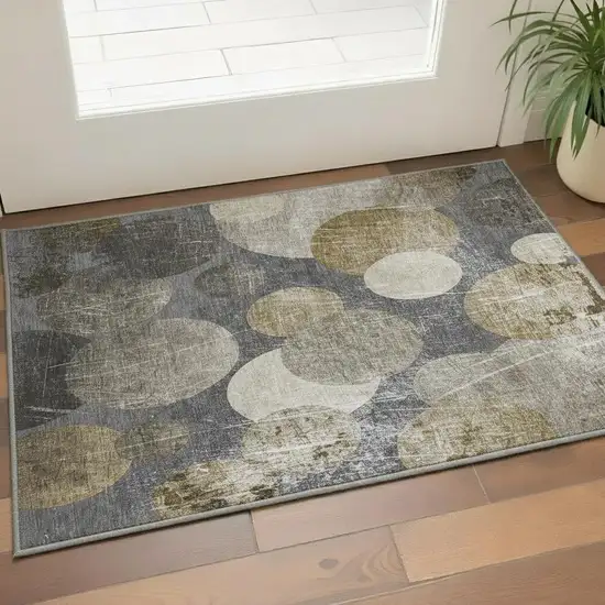 Brown And Ivory Abstract Washable Area Rug With UV Protection Photo 2