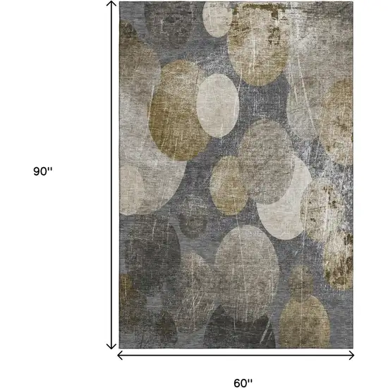 Brown And Ivory Abstract Washable Area Rug With UV Protection Photo 3