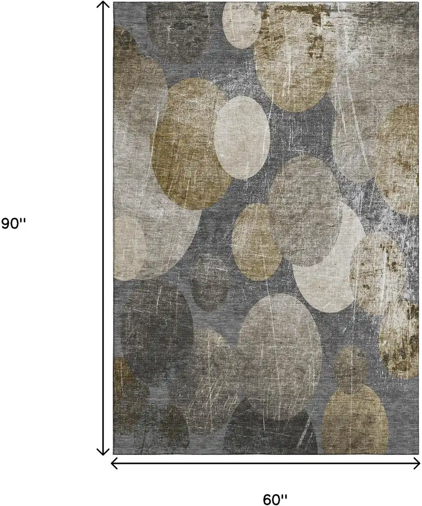 Brown And Ivory Abstract Washable Area Rug With UV Protection Photo 3