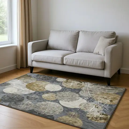 Brown And Ivory Abstract Washable Area Rug With UV Protection Photo 2