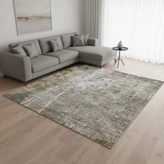 Brown And Ivory Abstract Washable Area Rug With UV Protection Photo 2