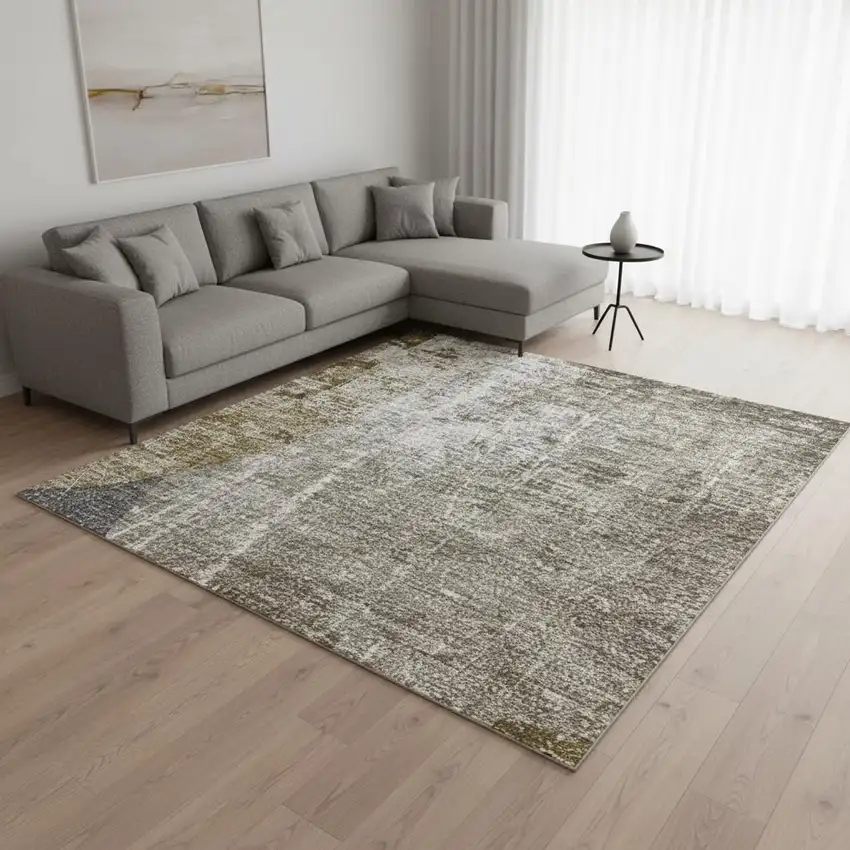 Brown And Ivory Abstract Washable Area Rug With UV Protection Photo 2