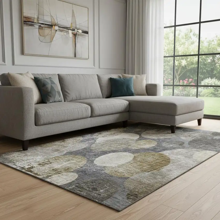 Brown And Ivory Abstract Washable Area Rug With UV Protection Photo 1