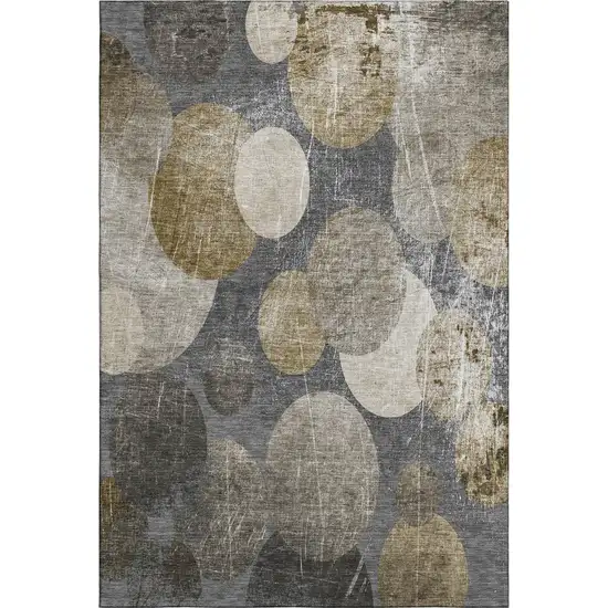 Brown And Ivory Abstract Washable Area Rug With UV Protection Photo 1