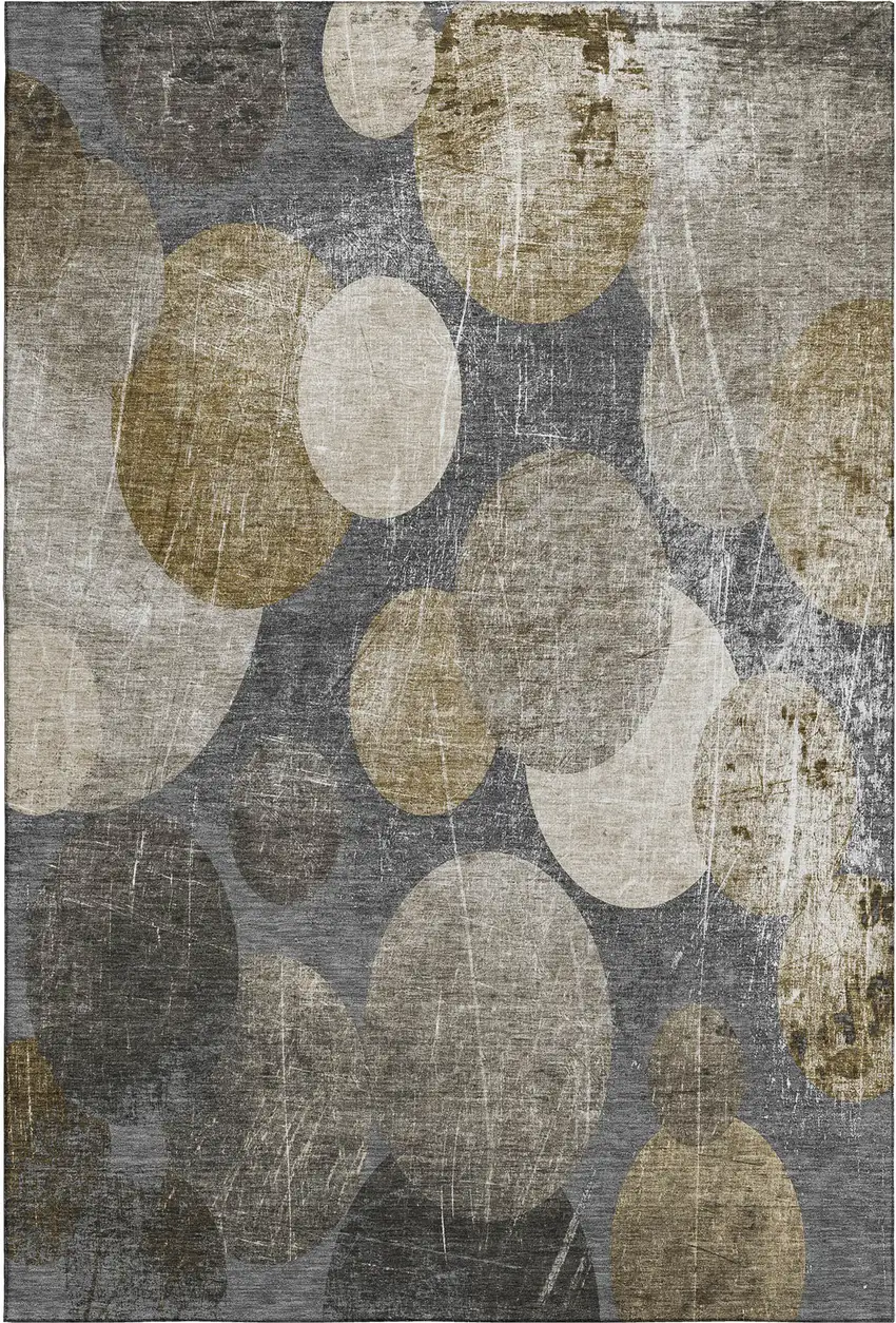 Brown And Ivory Abstract Washable Area Rug With UV Protection Photo 1