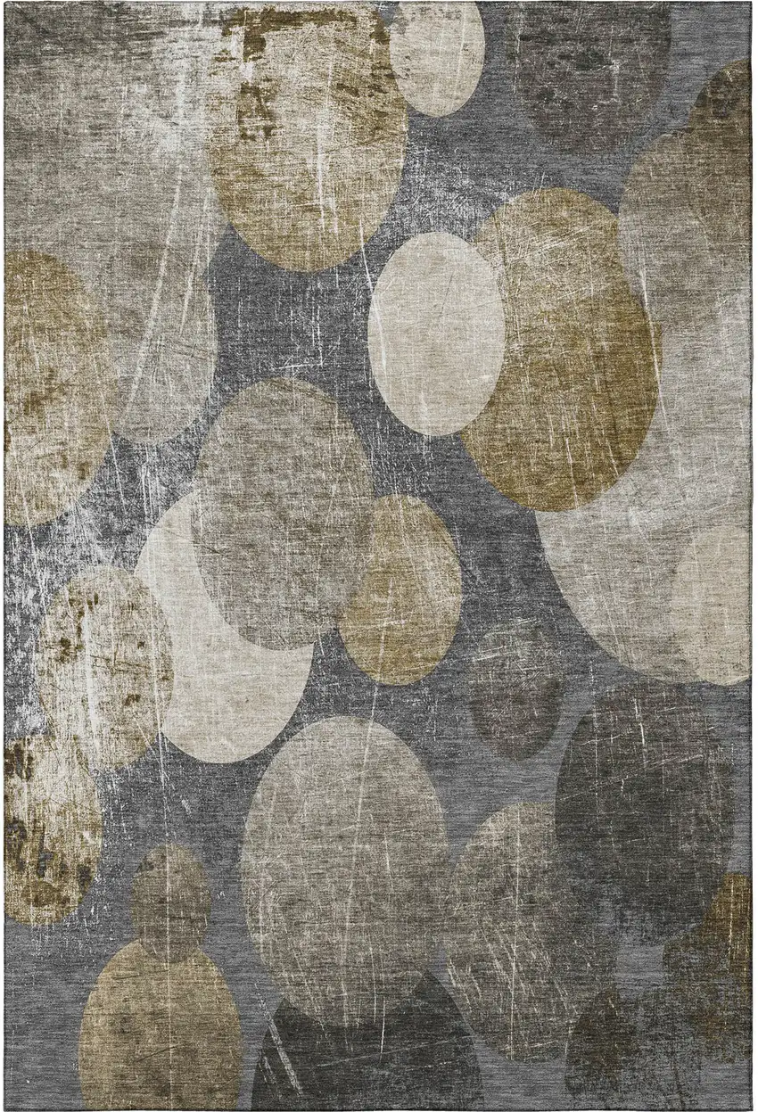 Brown And Ivory Abstract Washable Area Rug With UV Protection Photo 3