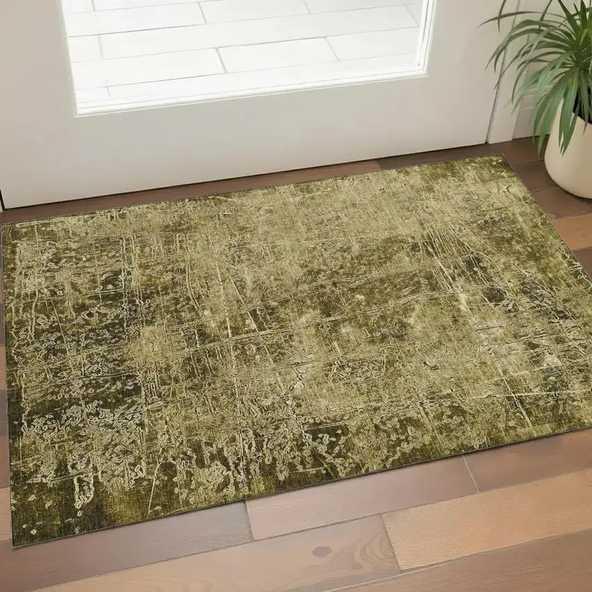 Brown And Ivory Abstract Washable Area Rug With UV Protection Photo 1