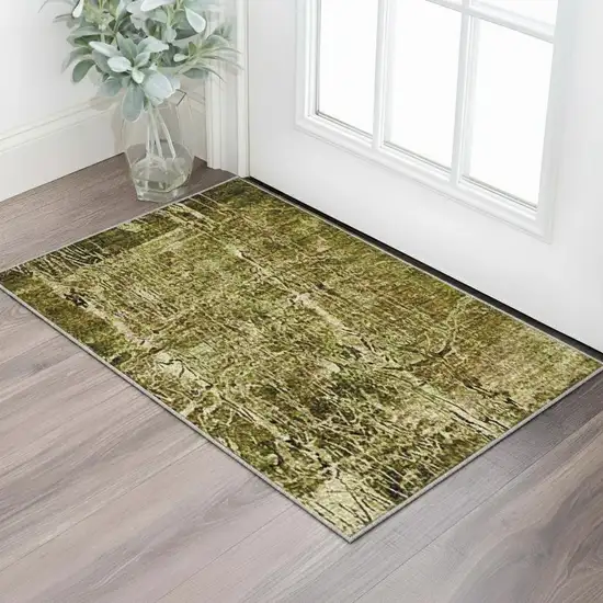 Brown And Ivory Abstract Washable Area Rug With UV Protection Photo 2