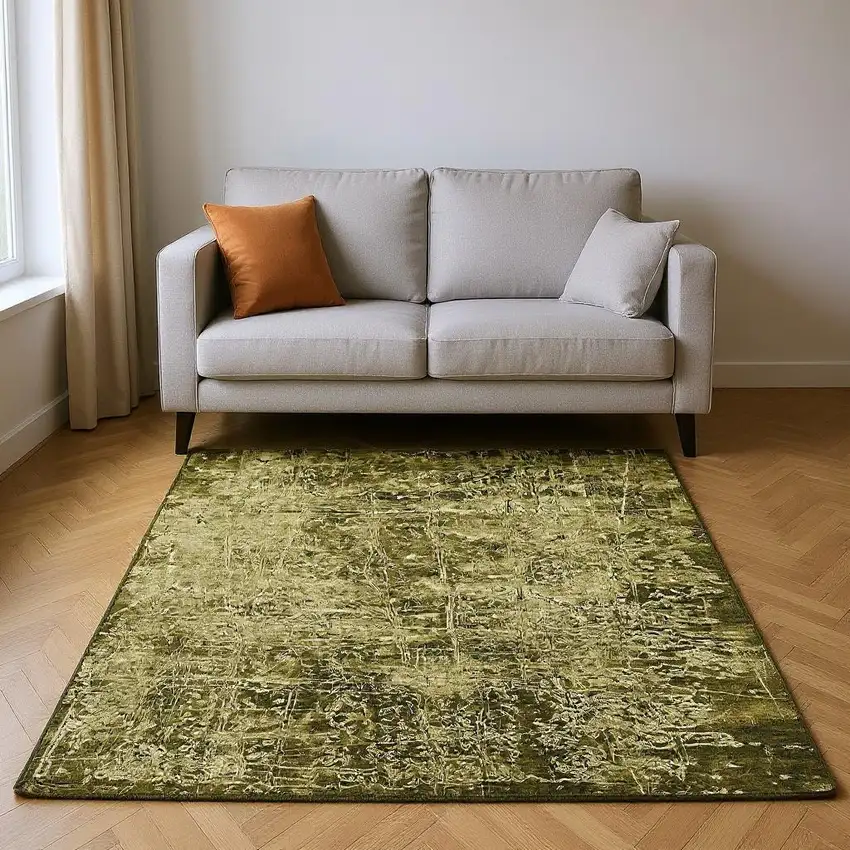 Brown And Ivory Abstract Washable Area Rug With UV Protection Photo 2