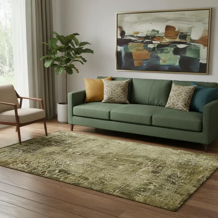 Brown And Ivory Abstract Washable Area Rug With UV Protection Photo 1