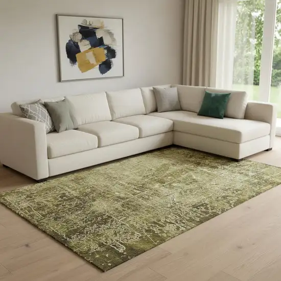 Brown And Ivory Abstract Washable Area Rug With UV Protection Photo 1