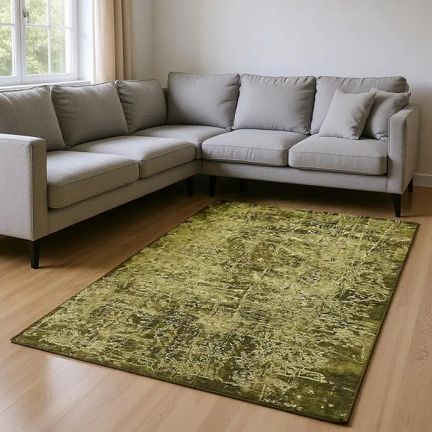 Brown And Ivory Abstract Washable Area Rug With UV Protection Photo 2