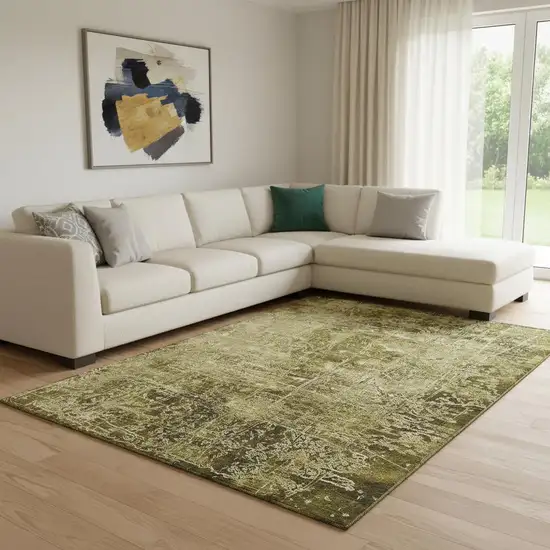 Brown And Ivory Abstract Washable Area Rug With UV Protection Photo 1