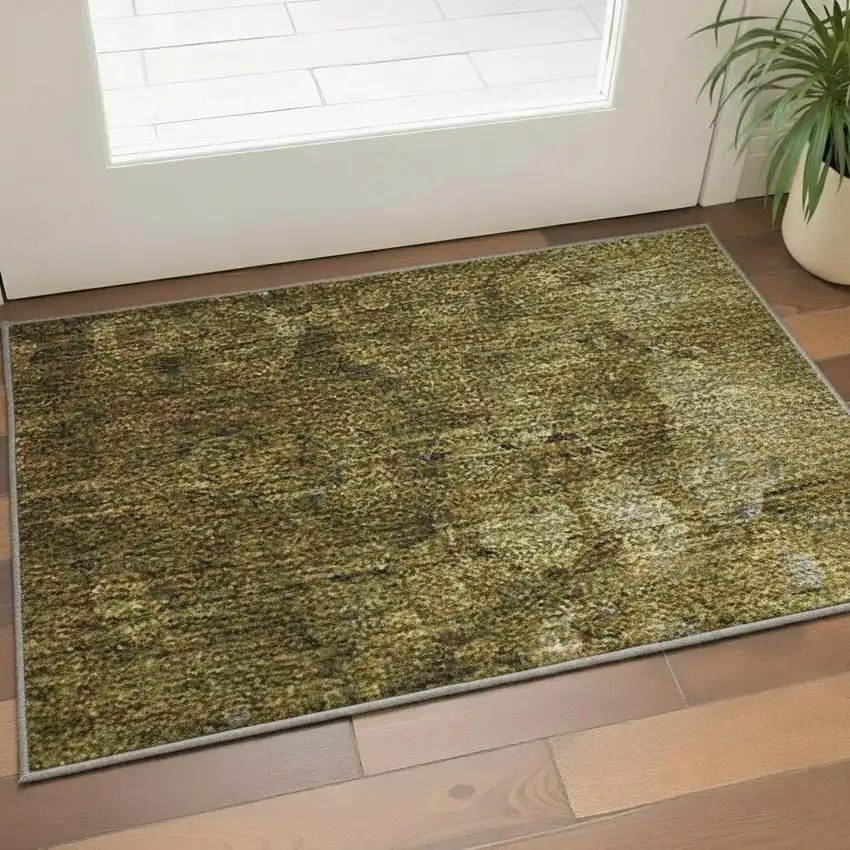 Brown And Ivory Abstract Washable Area Rug With UV Protection Photo 2