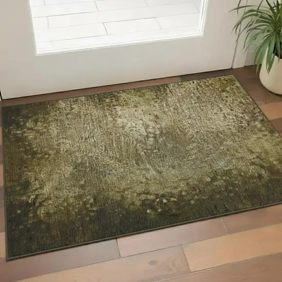 Brown And Ivory Abstract Washable Area Rug With UV Protection Photo 1