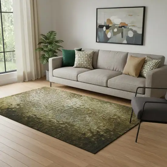 Brown And Ivory Abstract Washable Area Rug With UV Protection Photo 1