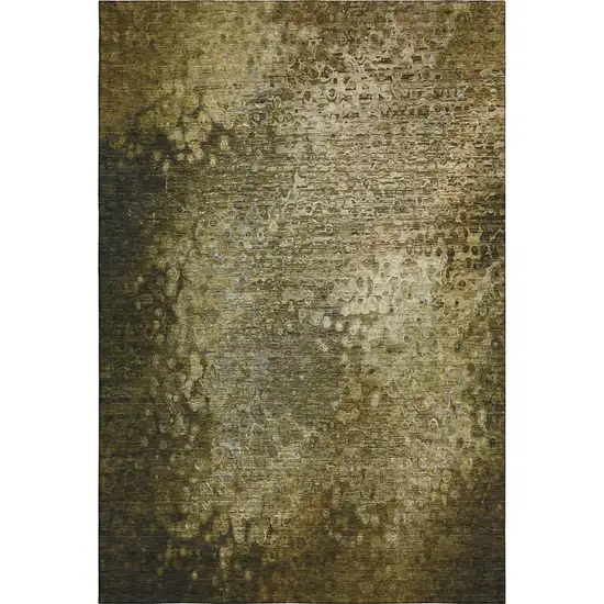 Brown And Ivory Abstract Washable Area Rug With UV Protection Photo 1