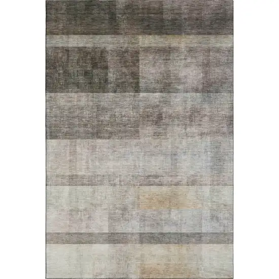 Brown And Ivory Abstract Washable Area Rug With UV Protection Photo 1