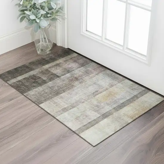 Brown And Ivory Abstract Washable Area Rug With UV Protection Photo 2