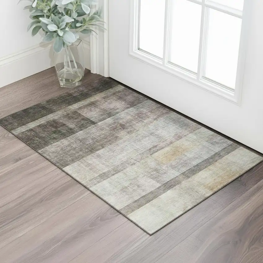 Brown And Ivory Abstract Washable Area Rug With UV Protection Photo 2