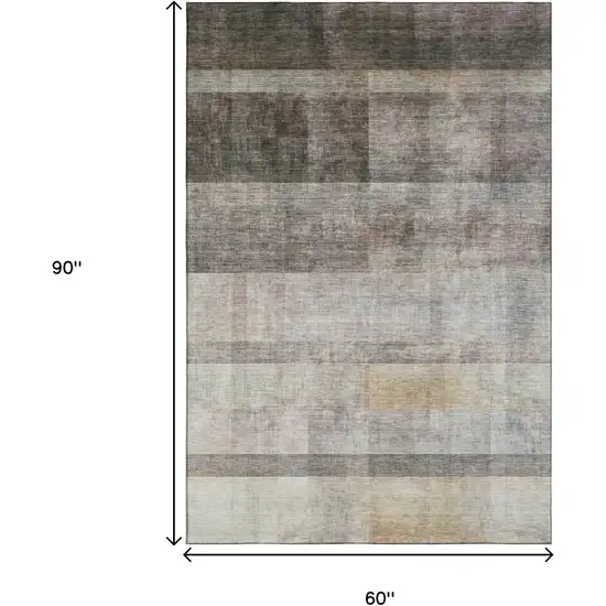 Brown And Ivory Abstract Washable Area Rug With UV Protection Photo 3