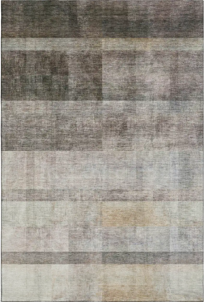 Brown And Ivory Abstract Washable Area Rug With UV Protection Photo 1