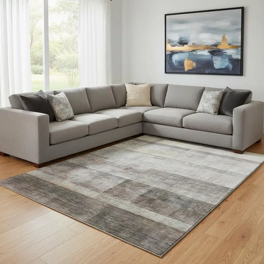 Brown And Ivory Abstract Washable Area Rug With UV Protection Photo 1