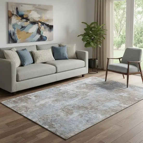 Brown And Ivory Abstract Washable Area Rug With UV Protection Photo 2