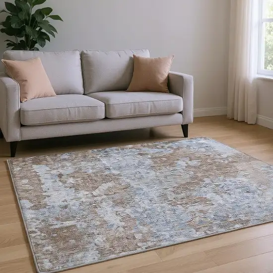 Brown And Ivory Abstract Washable Area Rug With UV Protection Photo 2