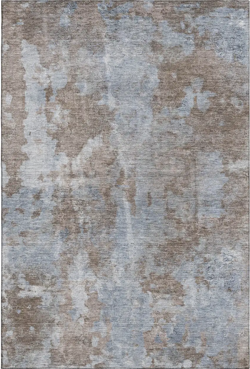 Brown And Ivory Abstract Washable Area Rug With UV Protection Photo 1