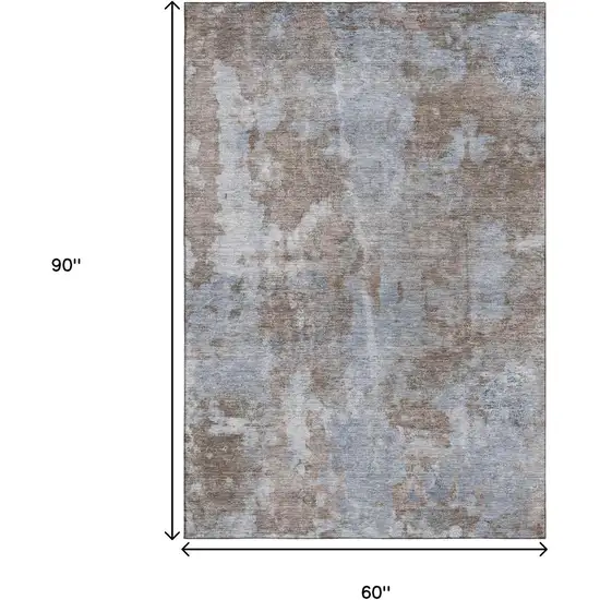 Brown And Ivory Abstract Washable Area Rug With UV Protection Photo 9