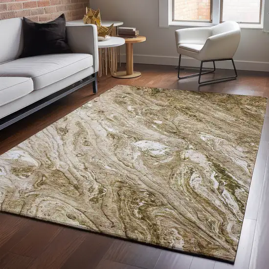 Brown And Ivory Abstract Washable Area Rug With UV Protection Photo 4