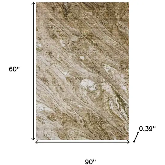 Brown And Ivory Abstract Washable Area Rug With UV Protection Photo 3