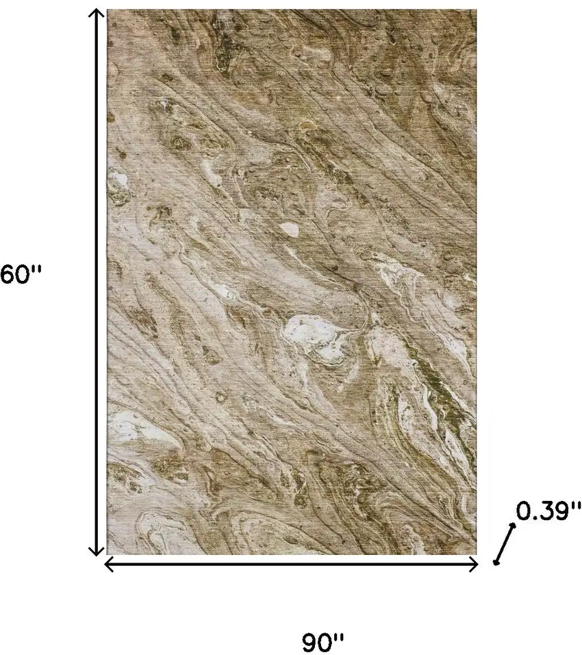 Brown And Ivory Abstract Washable Area Rug With UV Protection Photo 3