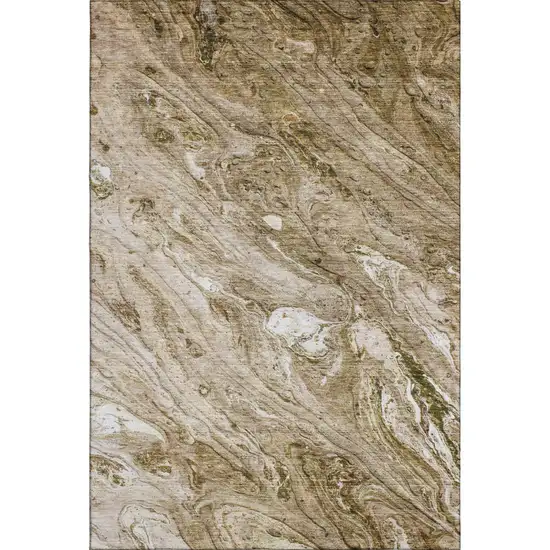 Brown And Ivory Abstract Washable Area Rug With UV Protection Photo 6