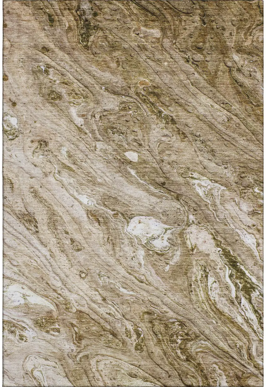Brown And Ivory Abstract Washable Area Rug With UV Protection Photo 6
