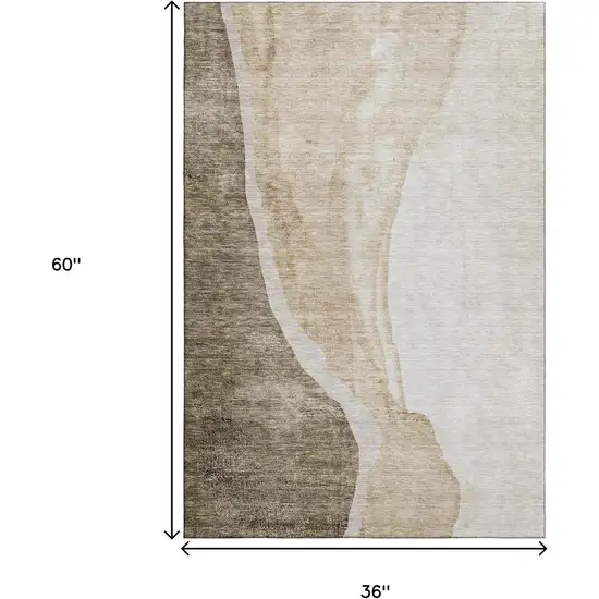Brown And Ivory Abstract Washable Area Rug With UV Protection Photo 7