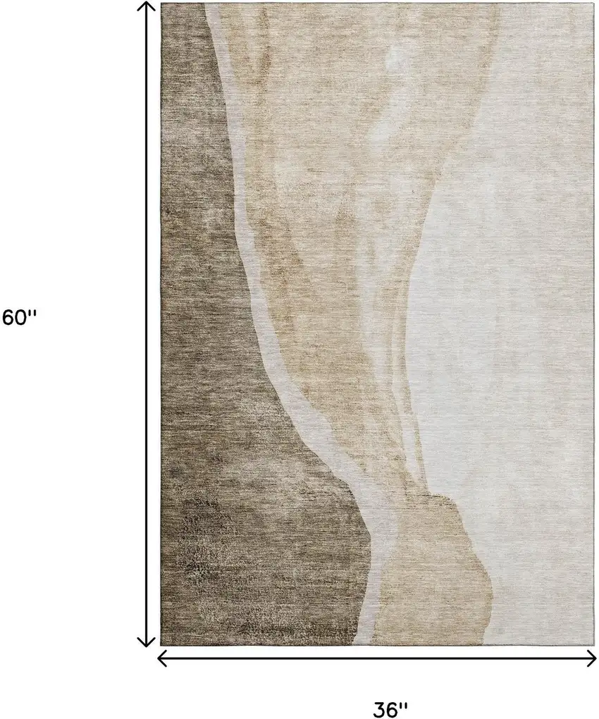 Brown And Ivory Abstract Washable Area Rug With UV Protection Photo 7
